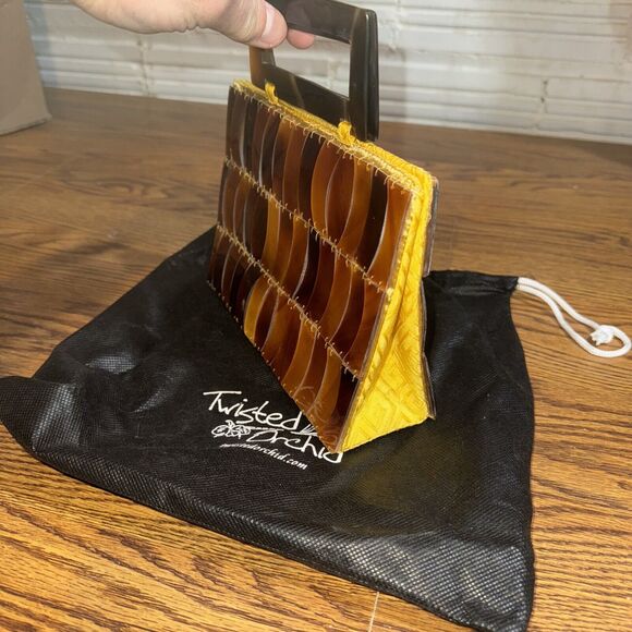 Tortoiseshell and silk Handbag Purse Clutch 10.5" x 6.5" Twisted Orchid VTG - Picture 3 of 8